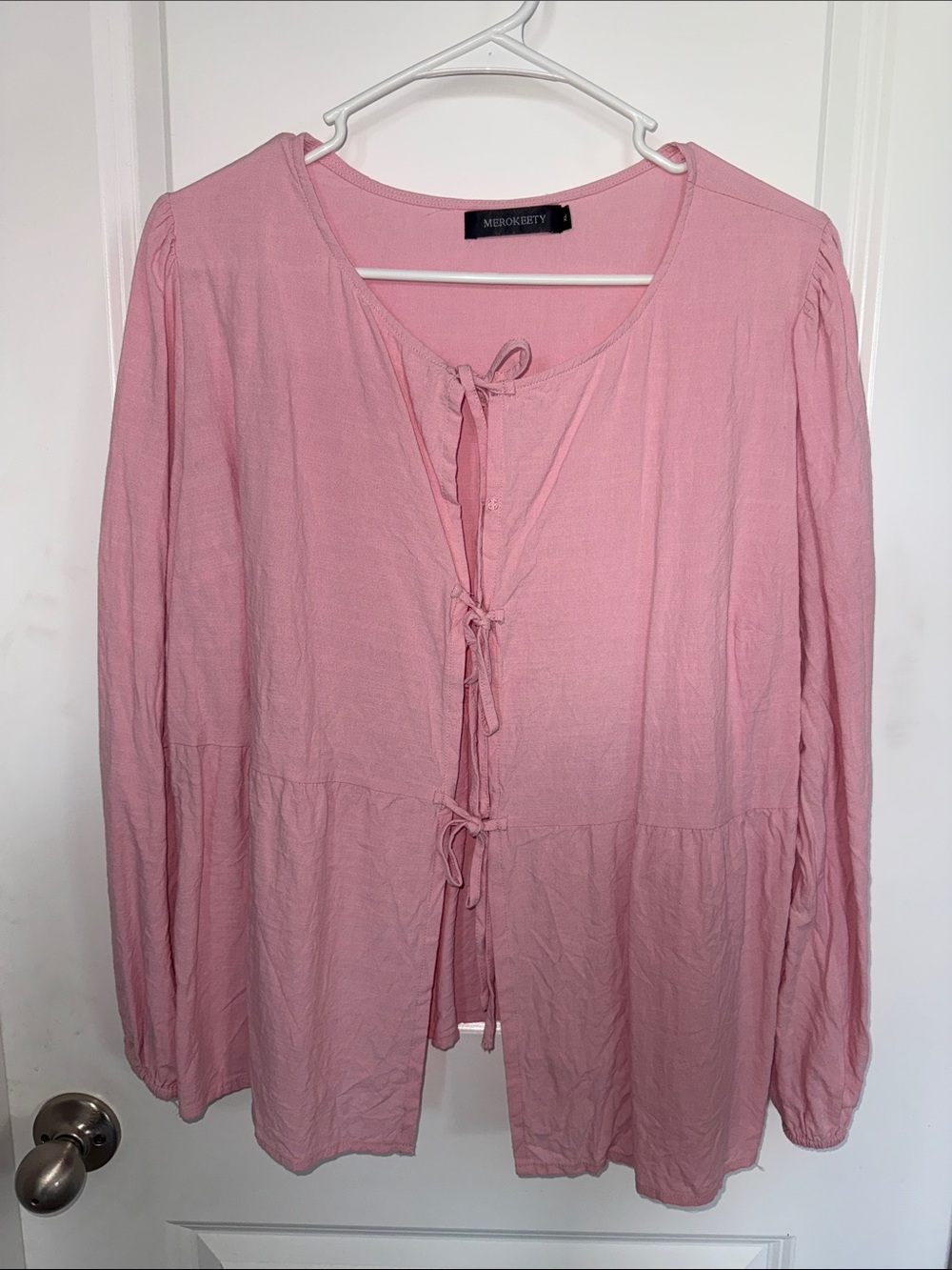 Mercer & Pryce Dusty Pink Tie-Front Peasant Tunic